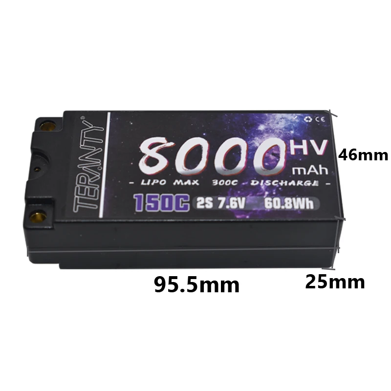 Teranty 8000mAh 7.6V 2S Shorty Battery 150/300C RC Lipo Battery For Car Truck Boat 7.6V Battery With 5mm Bullet Deans Ultra Plug