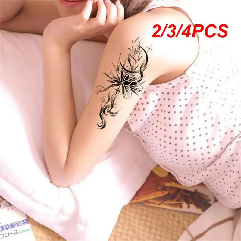 2/3/4PCS Waterproof Tattoo Stickers Water Proofing Large Black Flower Tattoos And Body Painting