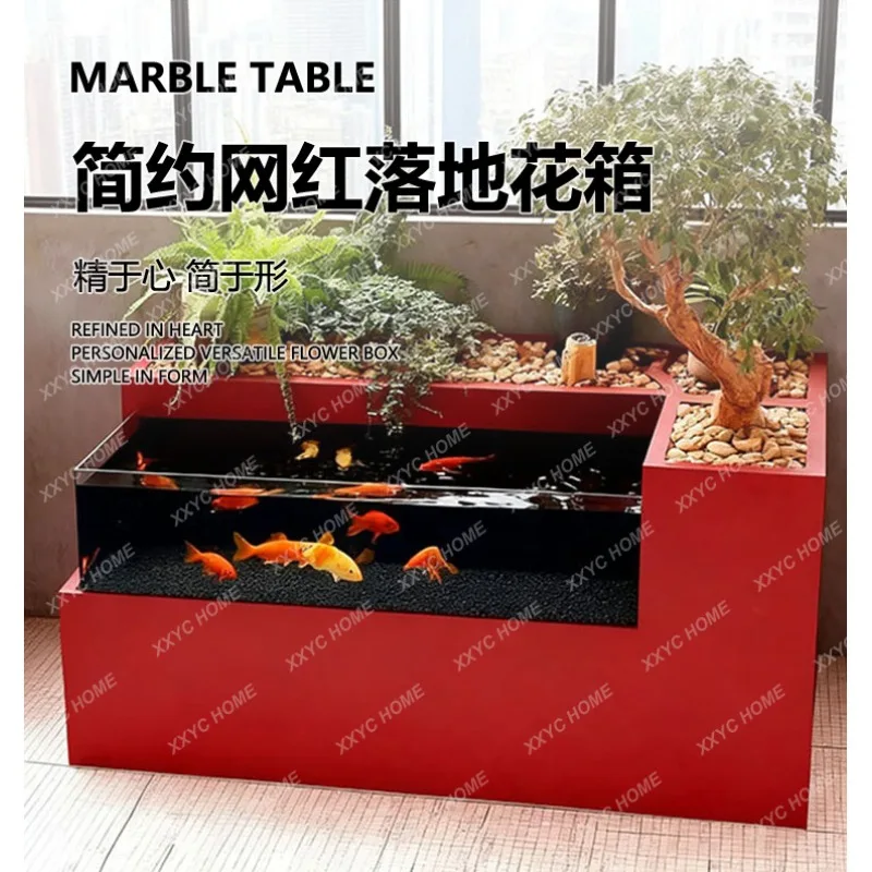 XX Stainless steel metal glass fish tank balcony ecological fish tank circulating water filter flowing water landscape flower
