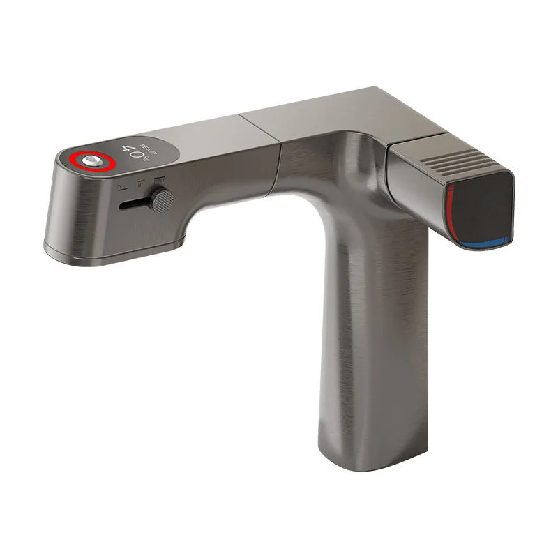 

Телескопический смеситель для раковины с цифровым дисплеем, смеситель для горячей и холодной воды, красота кожи, фильтрующий элемент, кремовый белый