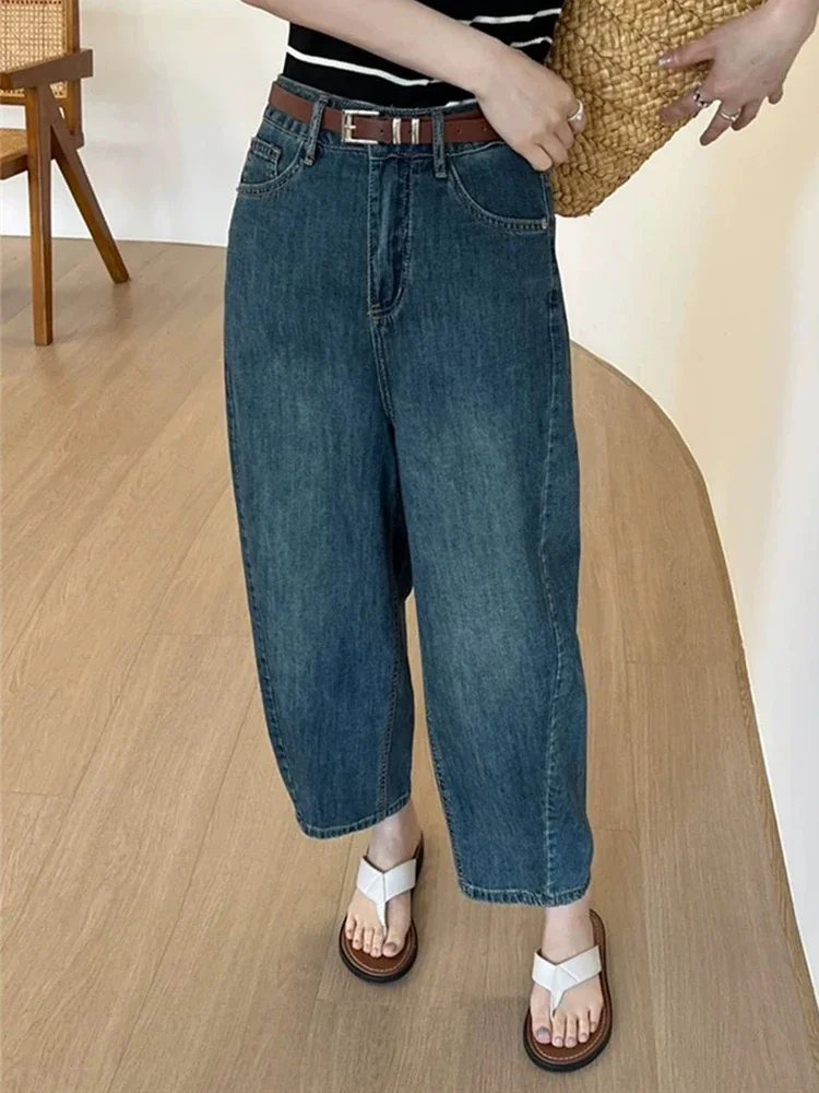 Vintage Street Loose Casual New Chic Washed Women Jeans Summer Simple Fashion Solid Color S-XL Classic Female High Waisted Jeans