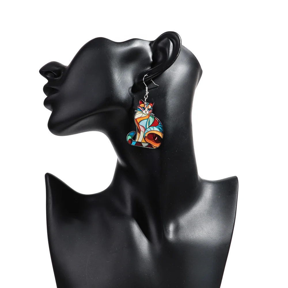 New Church Colorful  Cat Owl Elephant Acrylic Earrings Set for Women 3pair Cute Cartooon Animal Drop Earring Funny Jewelry Gifts