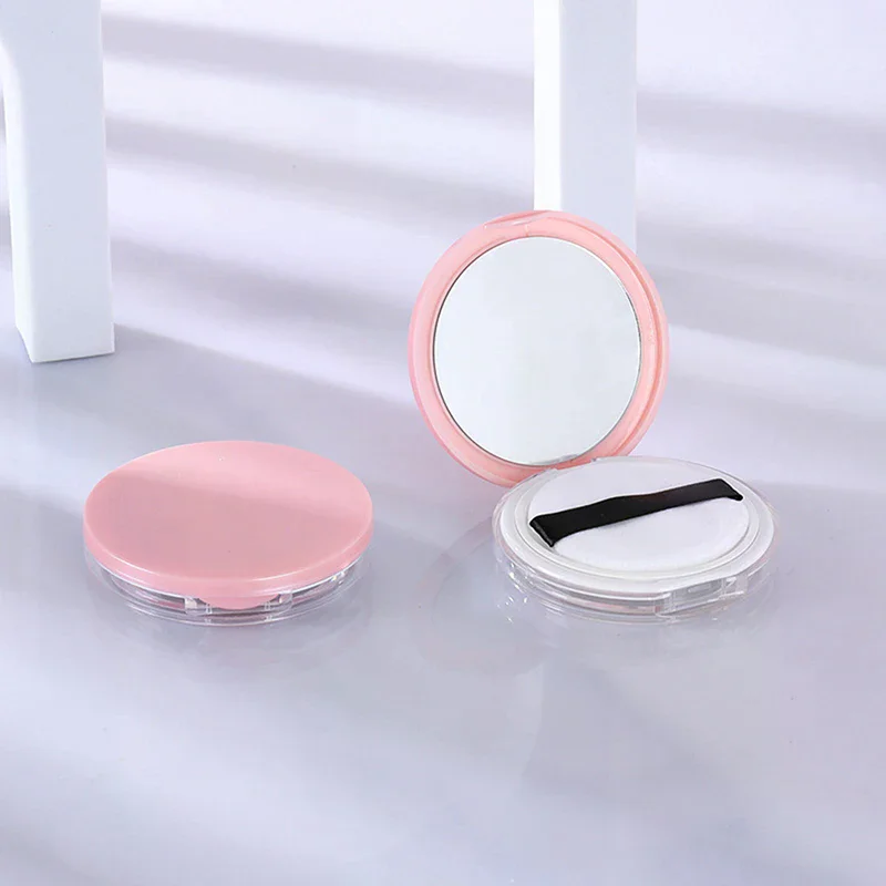 Portable Ultra-thin Plastic Powder Box Loose Pot Travel Makeup Jar Sifter Container with Powder Puff Mirror