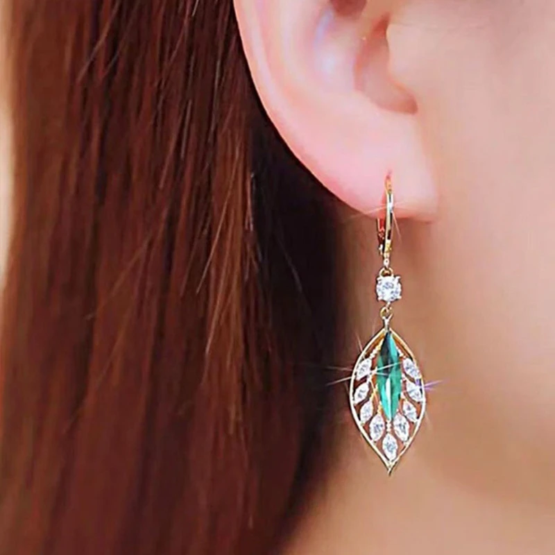 925 Silver Needle Korean Fashion Green Zircon Leaf Drop Earrings For Women Jewelry 2025 Trending New Luxury Women's Earrings