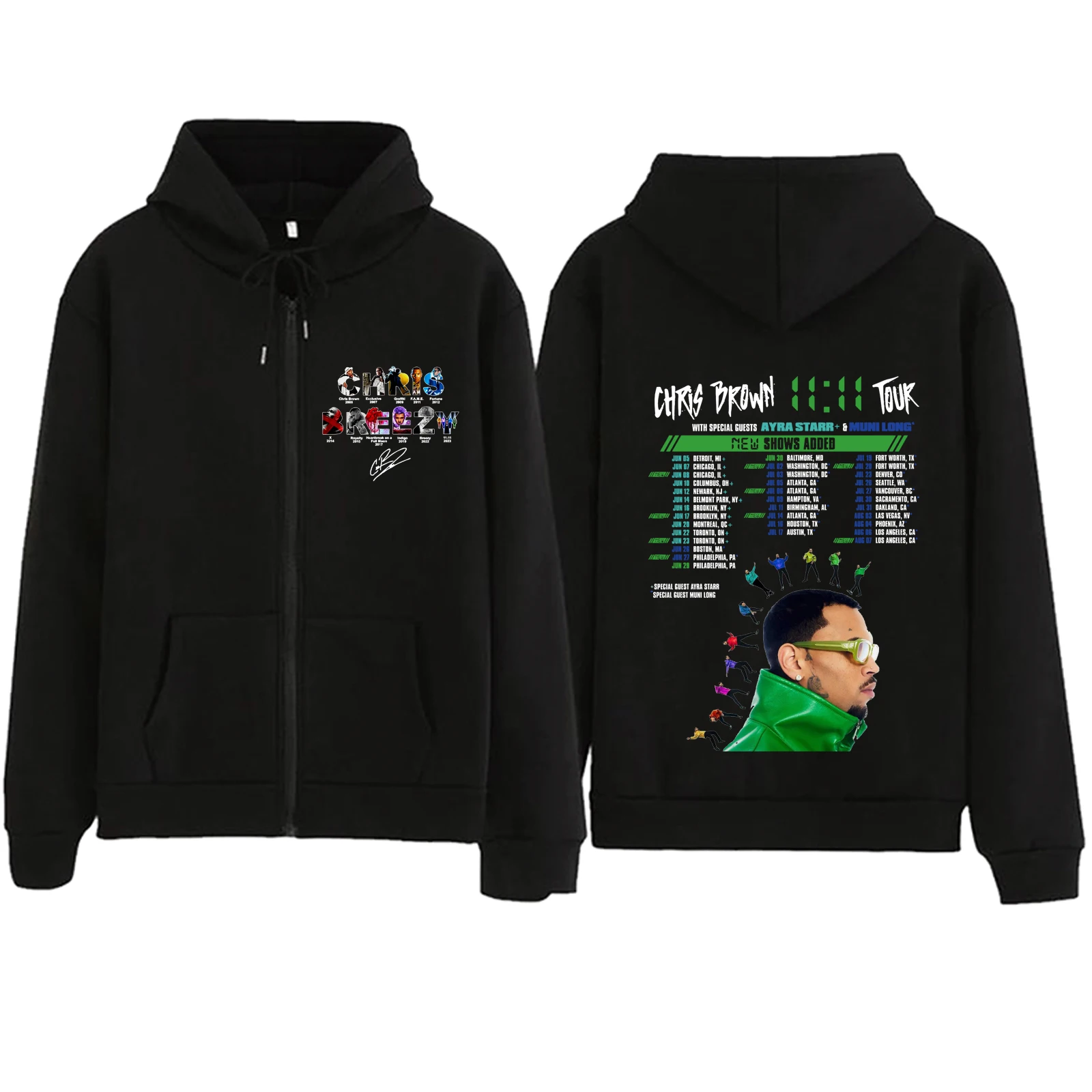 

Chris Brown The 11:11 Tour 2024 Zipper Hoodie Harajuku Pullover Tops Streetwear Music Fans Gift V-Neck Sweatshirts