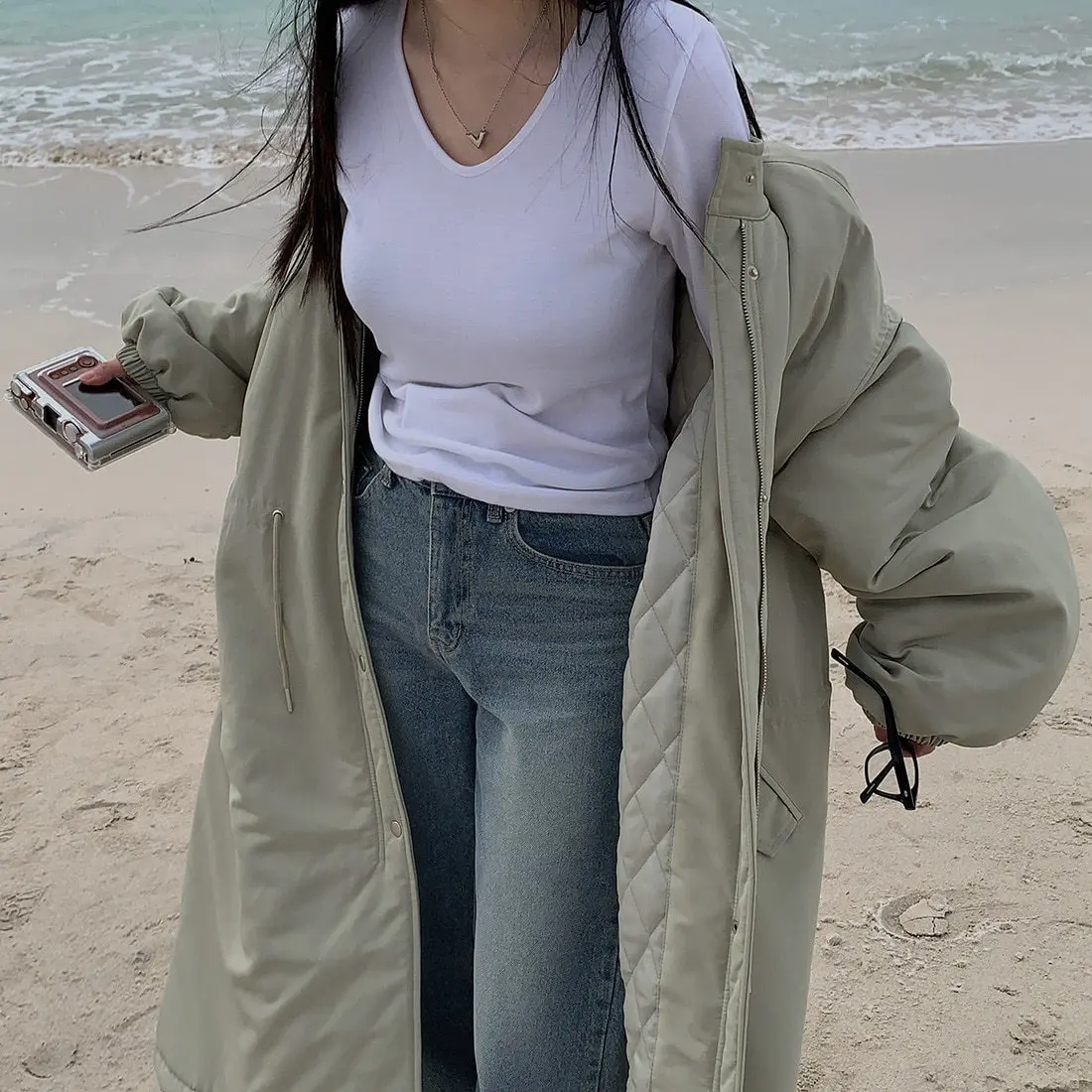 Women Parkas Long Coats Jackets Stand Collar Drawstring Coat Thick Warm Y2k Streetwear Jacket Work Outerwear Autumn Winter