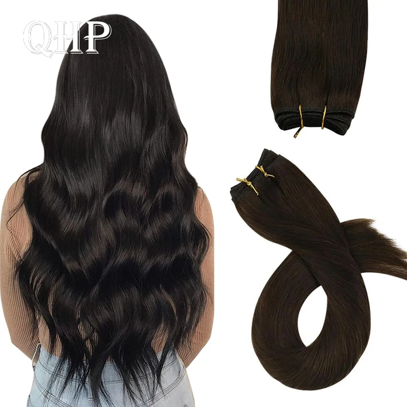 Straight Human Genius Hair Weft Extensions Hair Bundles Natural Color 100g Handmade Sew In Silky Brazilian Virgin Skin Double We