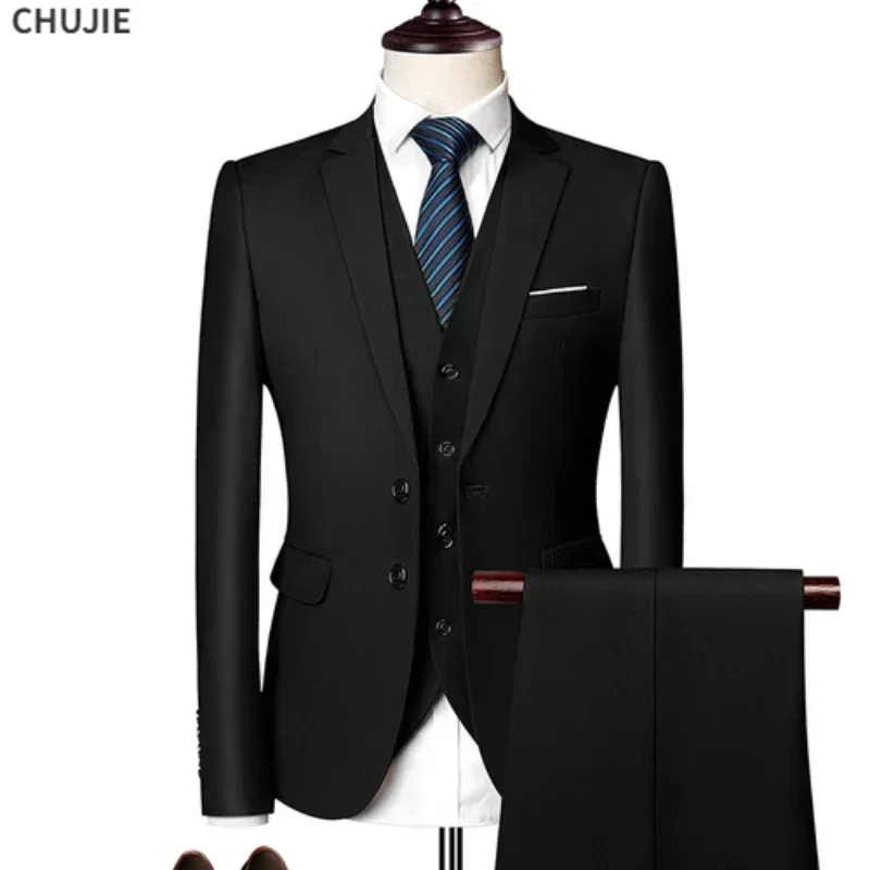 Suits For Men Wedding Elegant Blazers 3 Pieces 2 Set High Quality Jackets Vest Pants Luxury Business Formal Full Coats 2024