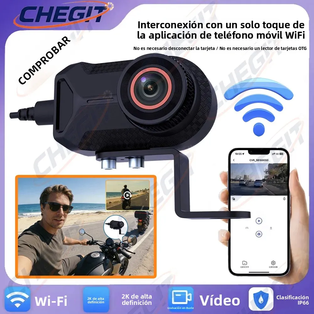 Nuevo 2K HD motocicleta DVR WiFi aplicación impermeable IP66 grabación en bucle 170 grados cámara de amplio ángulo cámara de salpicadero grabadora de vídeo HD
