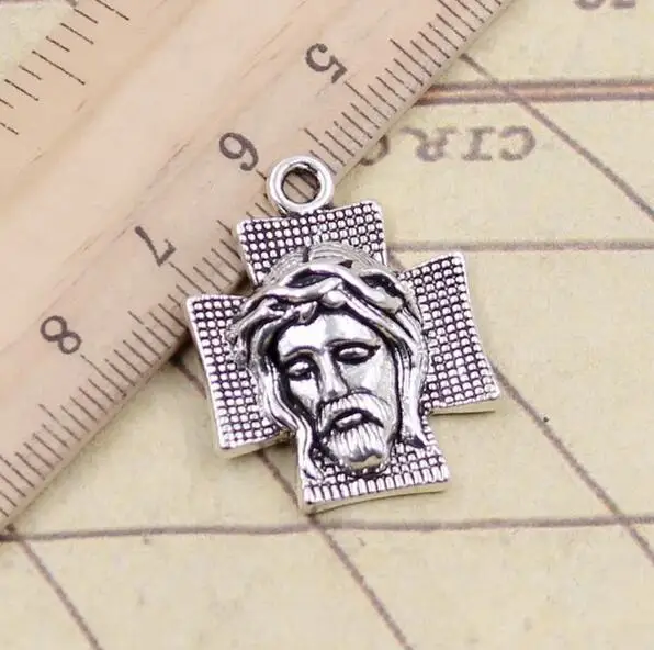 10pcs Charms Cross Jesus 28x22mm Tibetan Silver Pendants Antique Jewelry Making EF3668