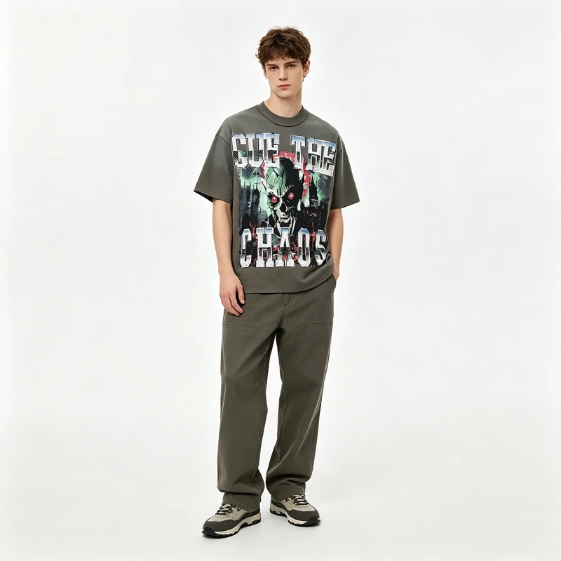 Monster-Schrei-Grafik-T-Shirt für Herren, Strass-Verzierung, Pink Tie-Dye, Oversized Punk Gothic Vintage Streetwear T-Shirt, Washed-Look – Detail 6