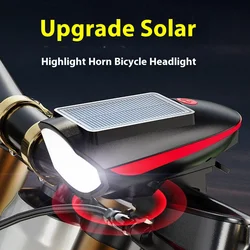 Solar Rechargeable Bicycle Headlight Horn Light Mountain Bike Night Riding Light USB Charging Outdoor