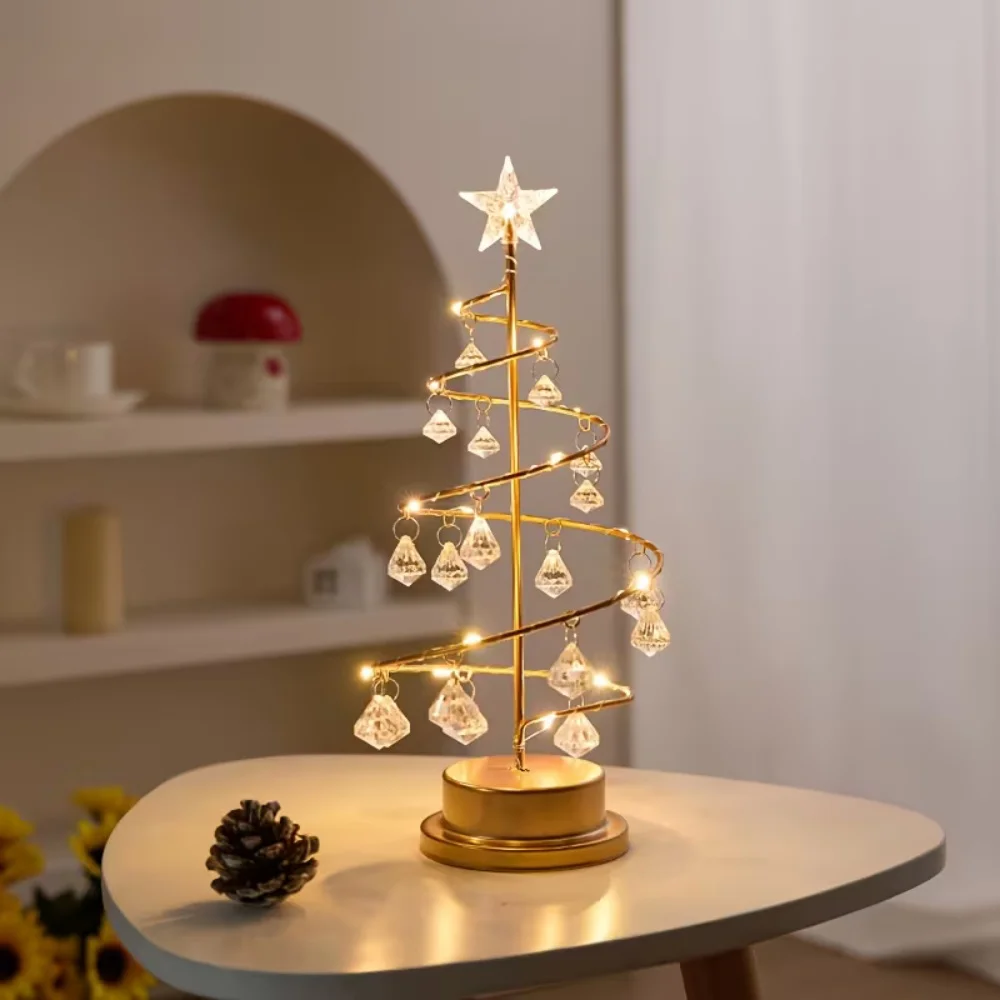 Warm White Christmas Tree LED Light Ornament Crystal Hanging Night Lamp Battery Not Included for Bedroom Atmosphere Lighting
