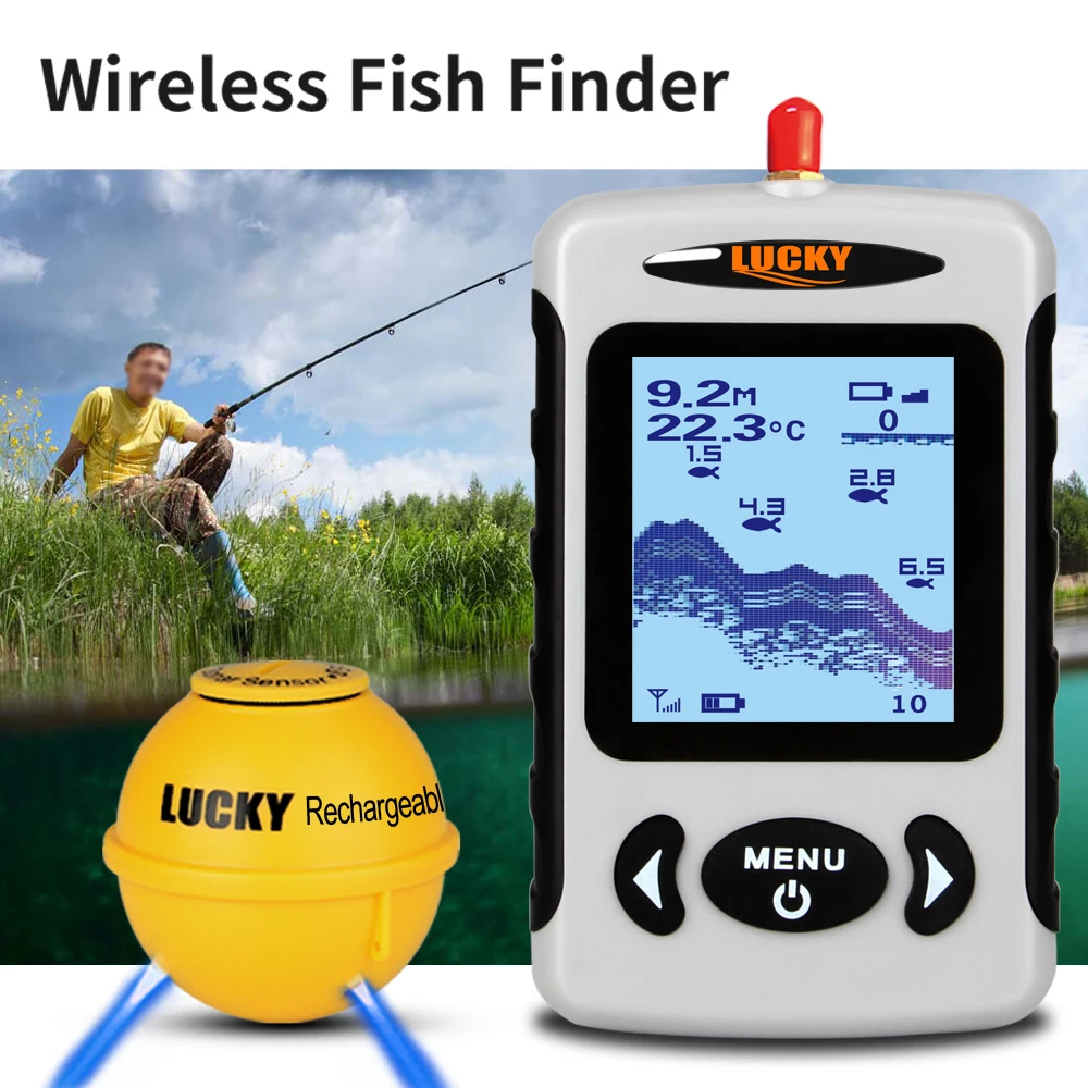 

LUCKY Portable Professional Sounder Wireless Sonar Fish Finder Fishing Probe Detector Fishfinder with Dot Matrix