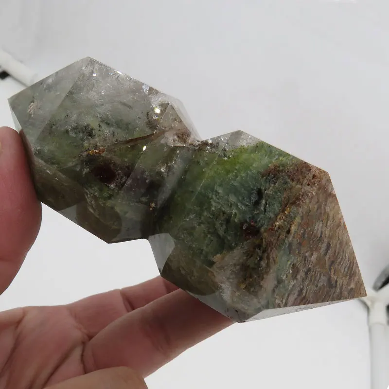 Rare 202g AAAA Natural Green Garden Quartz DT Phantom Quartz + Rainbow Crystal Double Points Full of inclusion  Reiki Healing