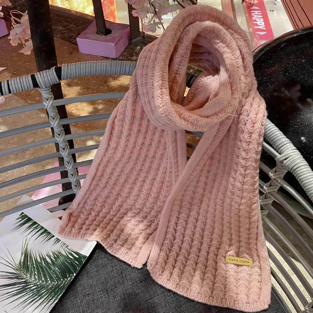 

Classic Knitting Knitted Scarf Thicken Warm Winter Shawl Solid Color Windproof Long Shawl Student