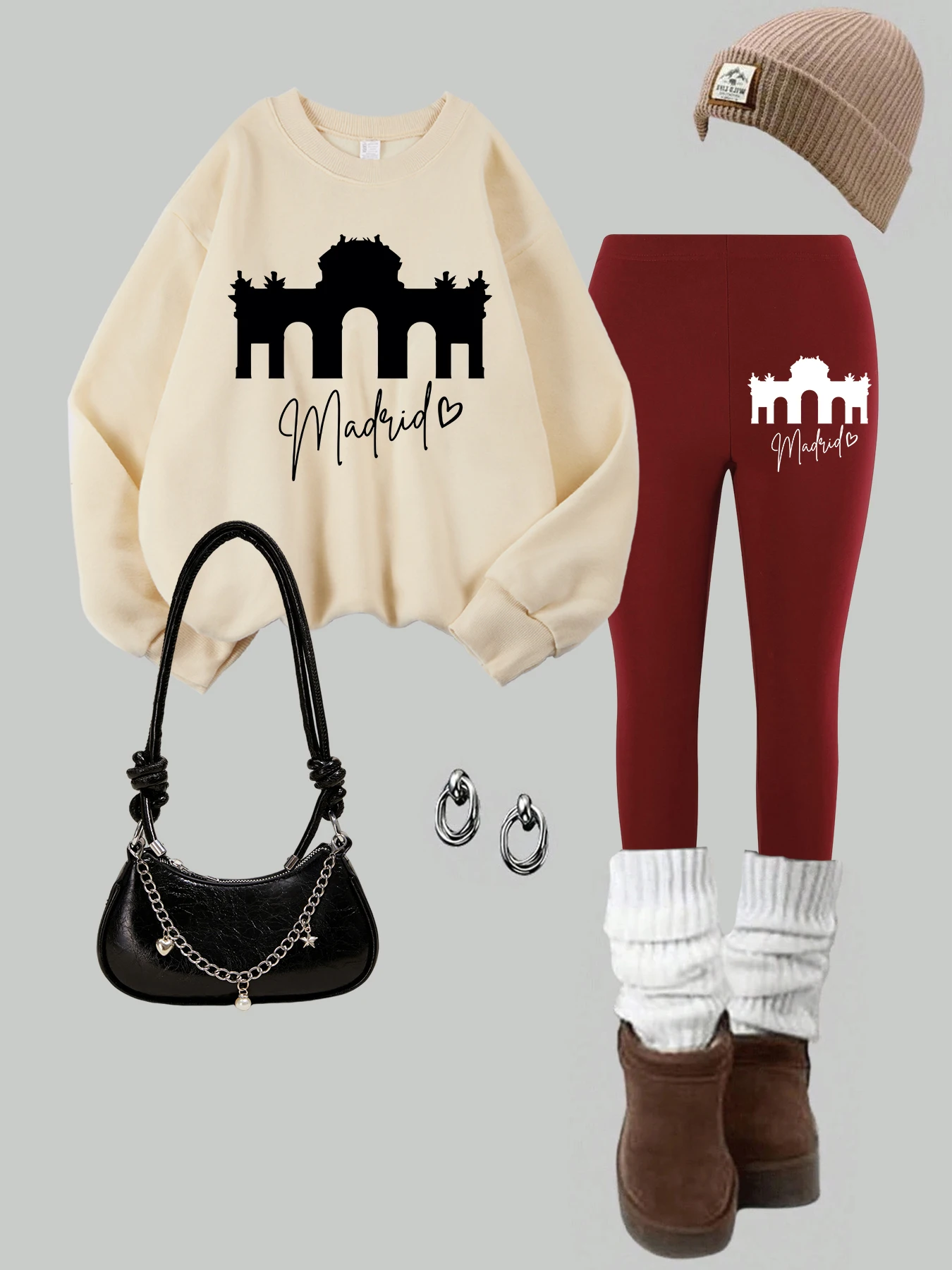 

2 Piece Women Paradise Island Ibiza Printing Sweatshirt Leggings Set Autumn Fleece Thermal Hoodie Pants Street Womans Clothes