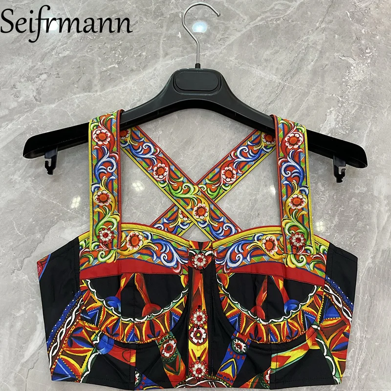 Seifrmann Casual Simple Printed Cotton Top Square Neck Sleeveless Top 2026 Autumn Fashion Women's New Style