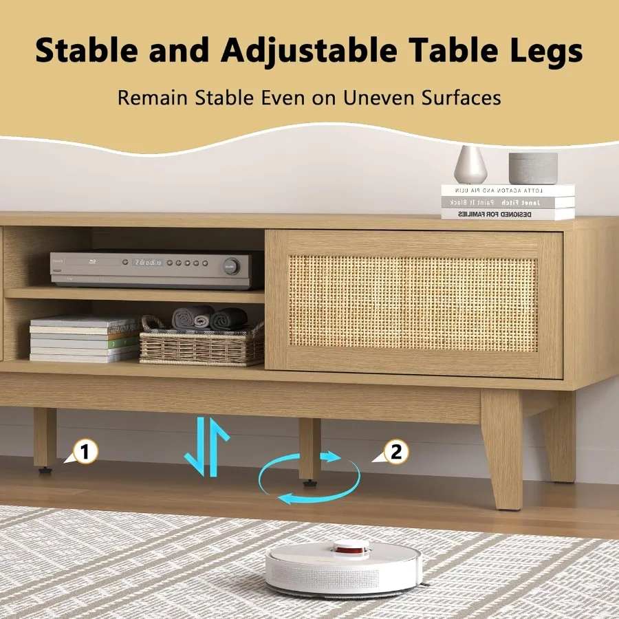 حامل تلفزيون لمركز الترفيه في المزرعة مقاس 65 بوصة مع طاولة وحدة تحكم الوسائط الخشبية لباب الحظيرة المنزلقة باللون الطبيعي من الروطان