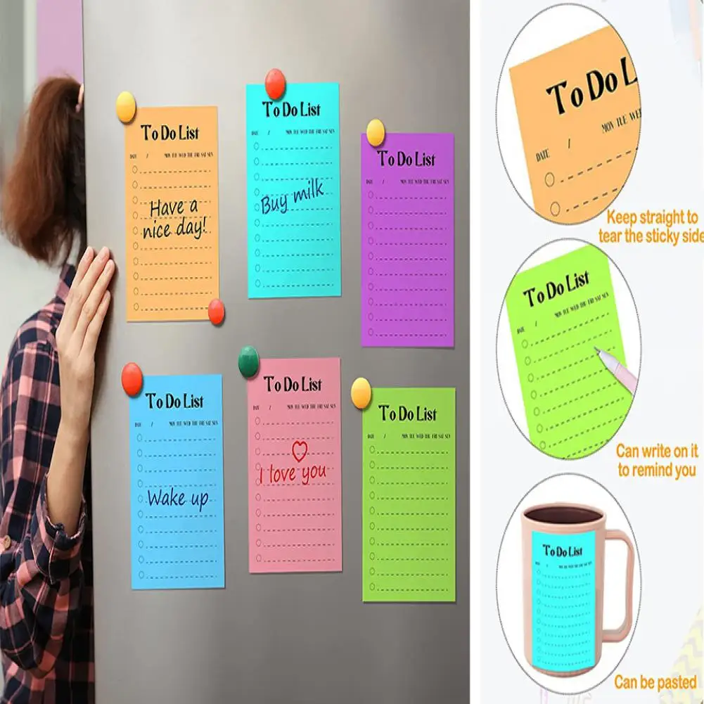 8Pcs Daily To-Do List for Fridge Gradient Color Time Schedule Sticky Notepad Reminder Neon Colors Sticky Notes Grocery List