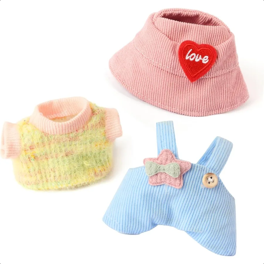 3Piece Doll Clothes for 17cm Doll Stylish Fisherman Hat Set Kawaii Doll Outfits with Accories for Collectors or Display Light B