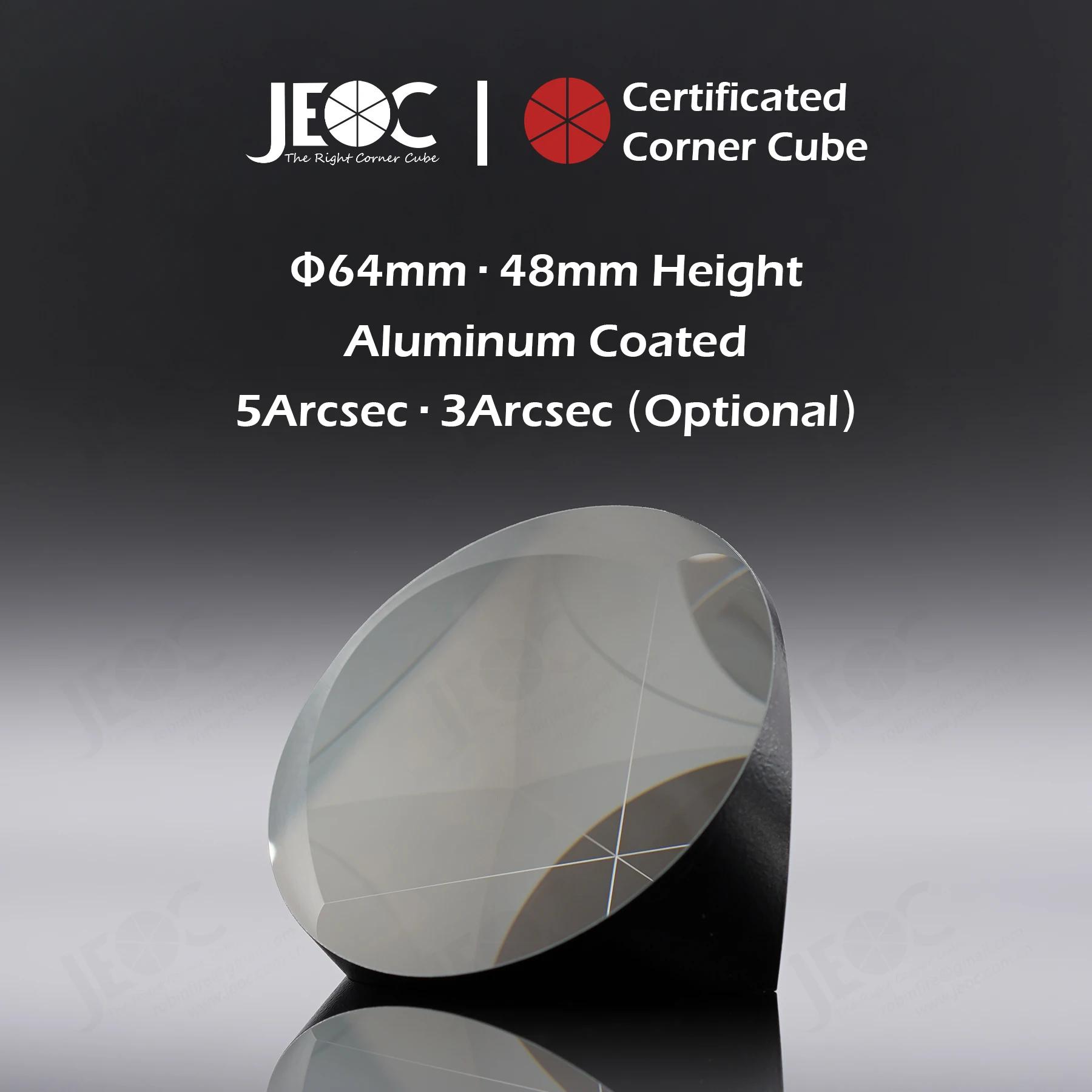 10pcs JEOC Certificated Corner Cube, 64mm Diameter, 48mm Height reflective prism, Aluminum Coated