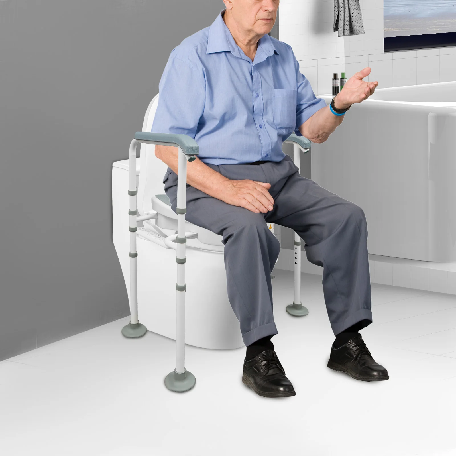 

Raised Toilet Seat with Armrests for Seniors, Adjustable Height Elevated Toilet Seat Riser, Safety Toilet Riser with Handrails