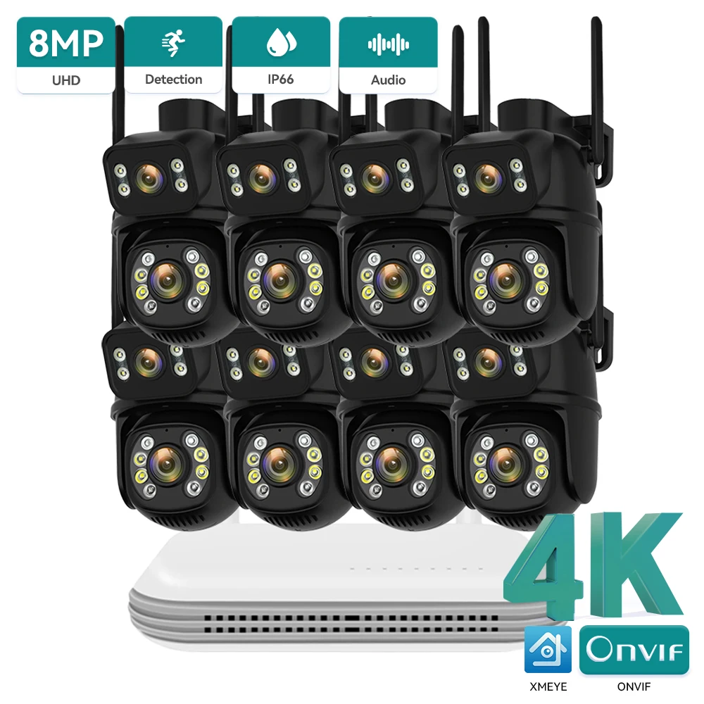 Hamrol Wireless CCTV Camera System 8CH NVR 8MP PTZ Dual Lens Security Camera Kit Outdoor Night Vision ICSEE APP Smart Home
