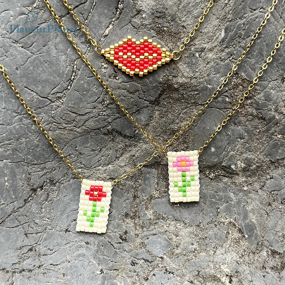 FlaneurPlanet رسالة الحب قلادة قلادة للفتيات النساء ميوكي بوهو القلائد سلسلة الفولاذ المقاوم للصدأ