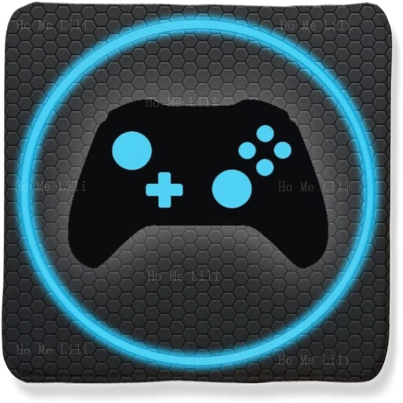 

Shiny Gamepad Over Gamer Gaming Play Time Flannel Floor Rugs Glowing Blue Black Aperture Cool Decoration Playroom For Youth Boys