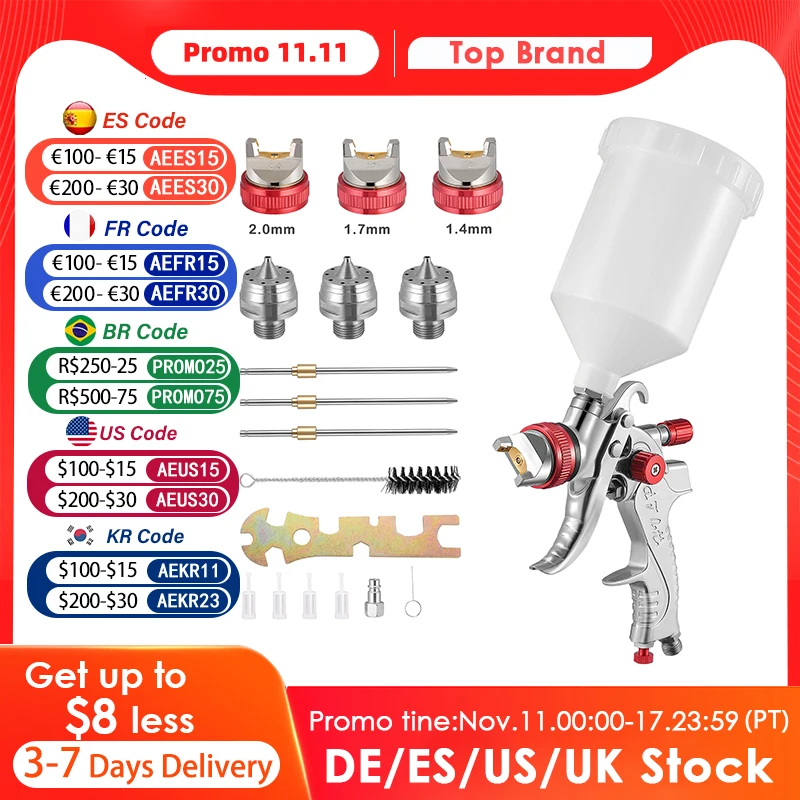 

HVLP Spray Gun Painting Gun 600ml 1.4/1.7/2.0mm Nozzle Size Waterborne Paint Use for Car Paint Spray Guns