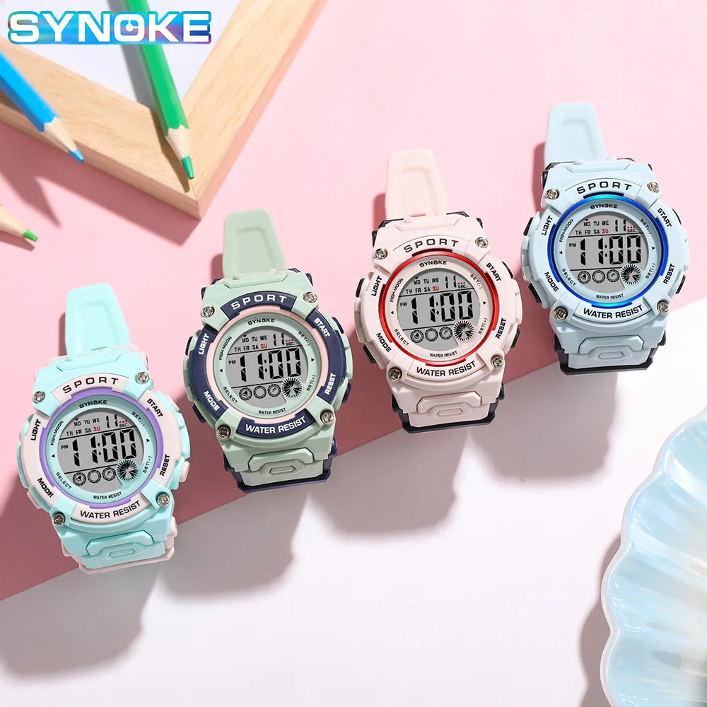 SYNOKE-Reloj de pulsera luminoso para niños y niñas, cronógrafo electrónico con personalidad, resistente al agua, deportivo, Para estudiantes