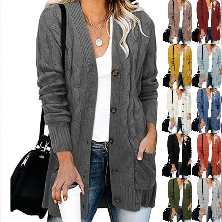 Sweater Women 2024 Fashion New Casual Knitted Cardigan Sweater Solid Color Single Breasted Button Cardigan Women HHX20251