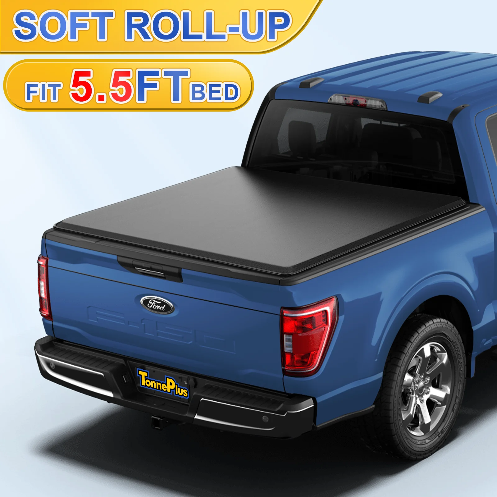 

TonnePlus Soft Roll-Up Tonneau Cover Truck Bed Cover for 2015-2024 F150 5.5FT Bed w/ Lamp Vinyl ; Lightning | 5.5' (67.1") Bed |