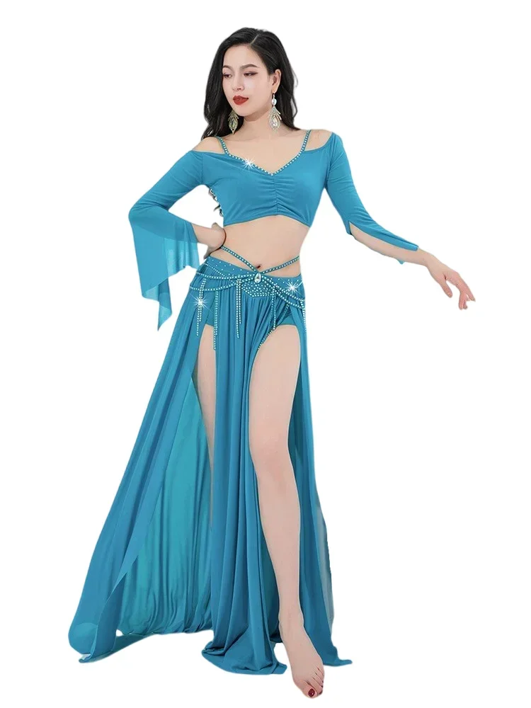 

Light Luxury Oriental Dance Costume 2 Piece Fringe Tassel Skirt Sexy Side Split Dancer Competition Clothes Long Sleeve Elegant