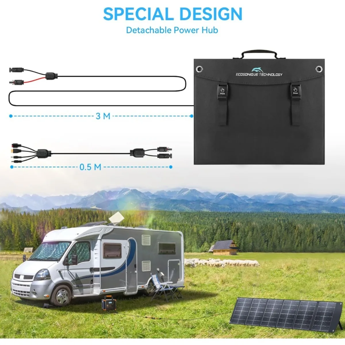 200W超軽量ソーラーパネル |   調整可能なキックスタンド | アウトドア愛好家やRV旅行のための急速充電パワーステーション。