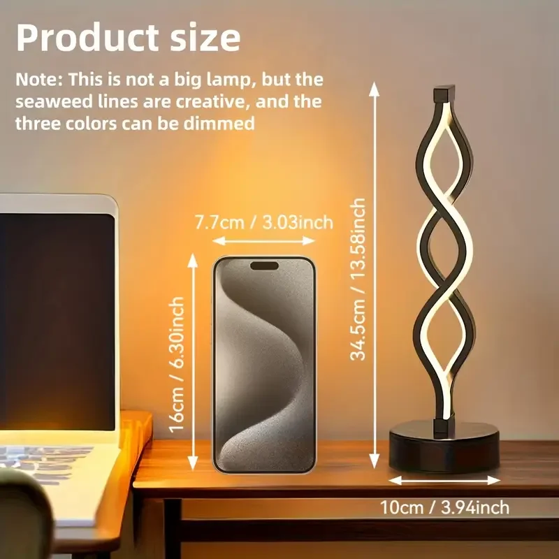 Modern LED Table Lamp Creative Spiral Table Light Soft Light Protection for Eyes 3 Color Dimming for Home Office Night Light
