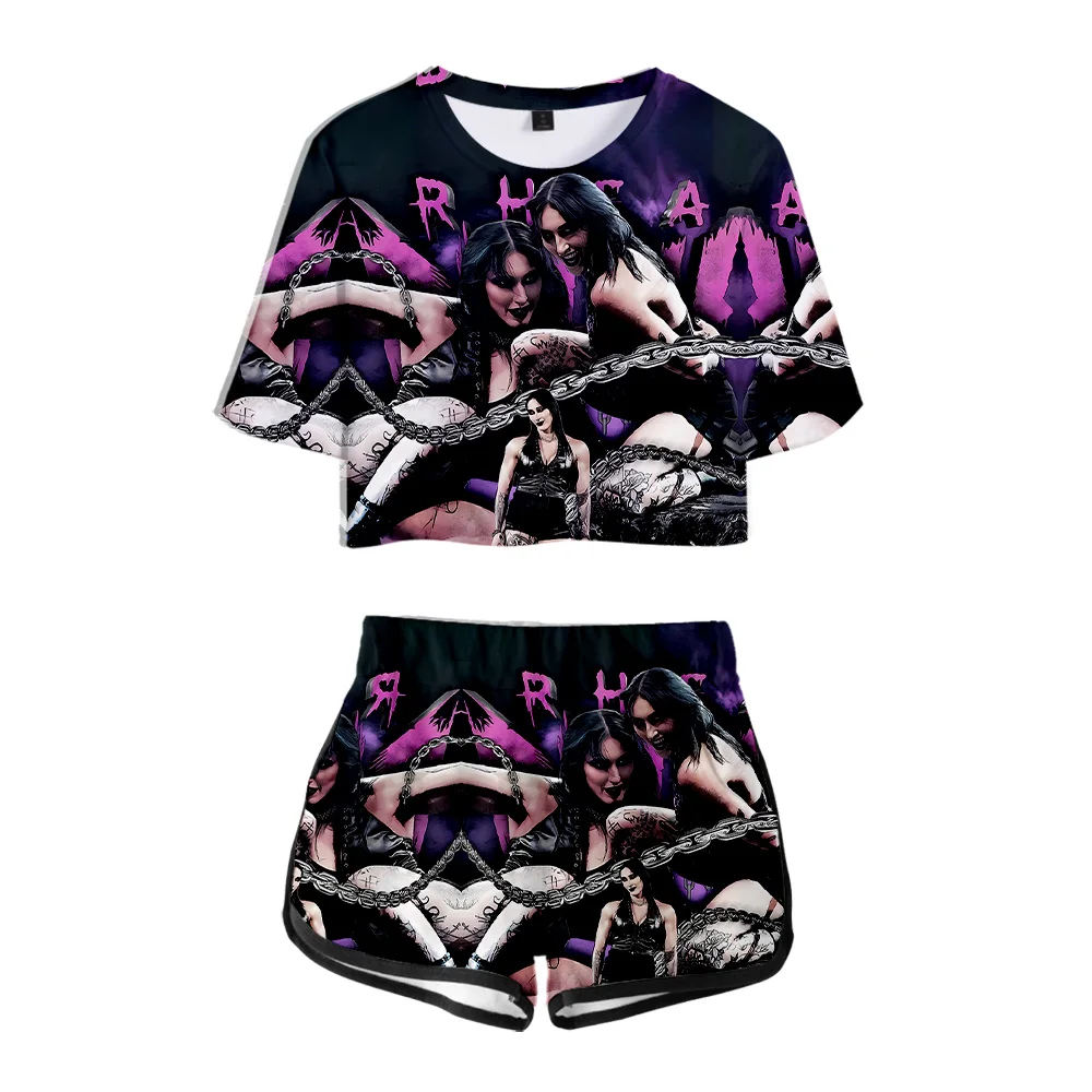 Rhea Ripley Merch Tops Zweiteiliges Set Shorts + Schönes T-Shirt Harajuku Streetwear Mädchen Sets Alltagskleidung
