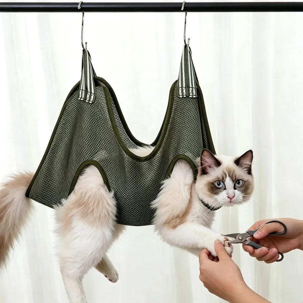 Pet Grooming Hammock Cat & Dog Hanging Sling Anti‑Scratch Restraint Helper For Nail Clipping Trimming Bathing Pet Supplies