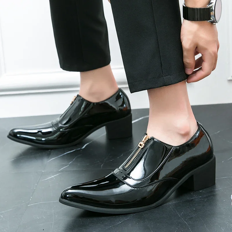 2023 New Men Formal Shoes High Heels Oxfords Mocassins Male Height Increase Fashion Dress Shoes for Men Gold Silver Oxfords