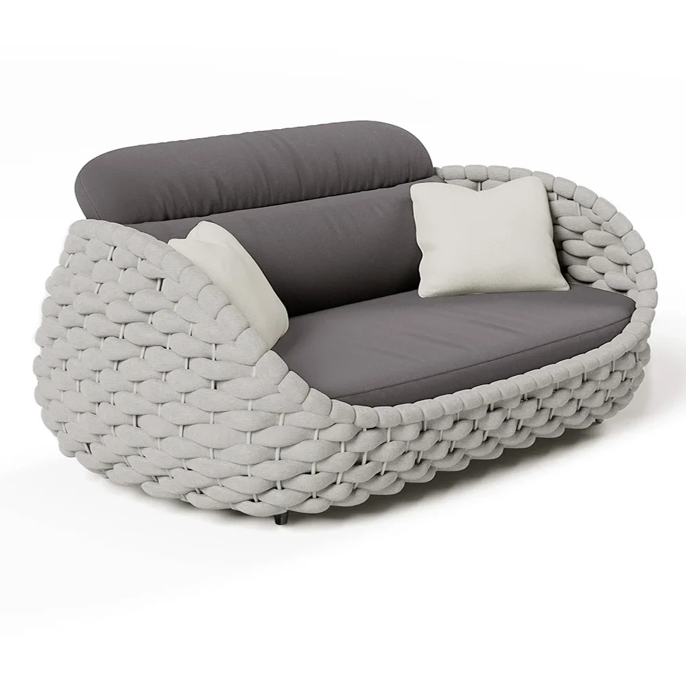 Tatta 2-Seater Rope Woven Patio Loveseat with Removable Cushions