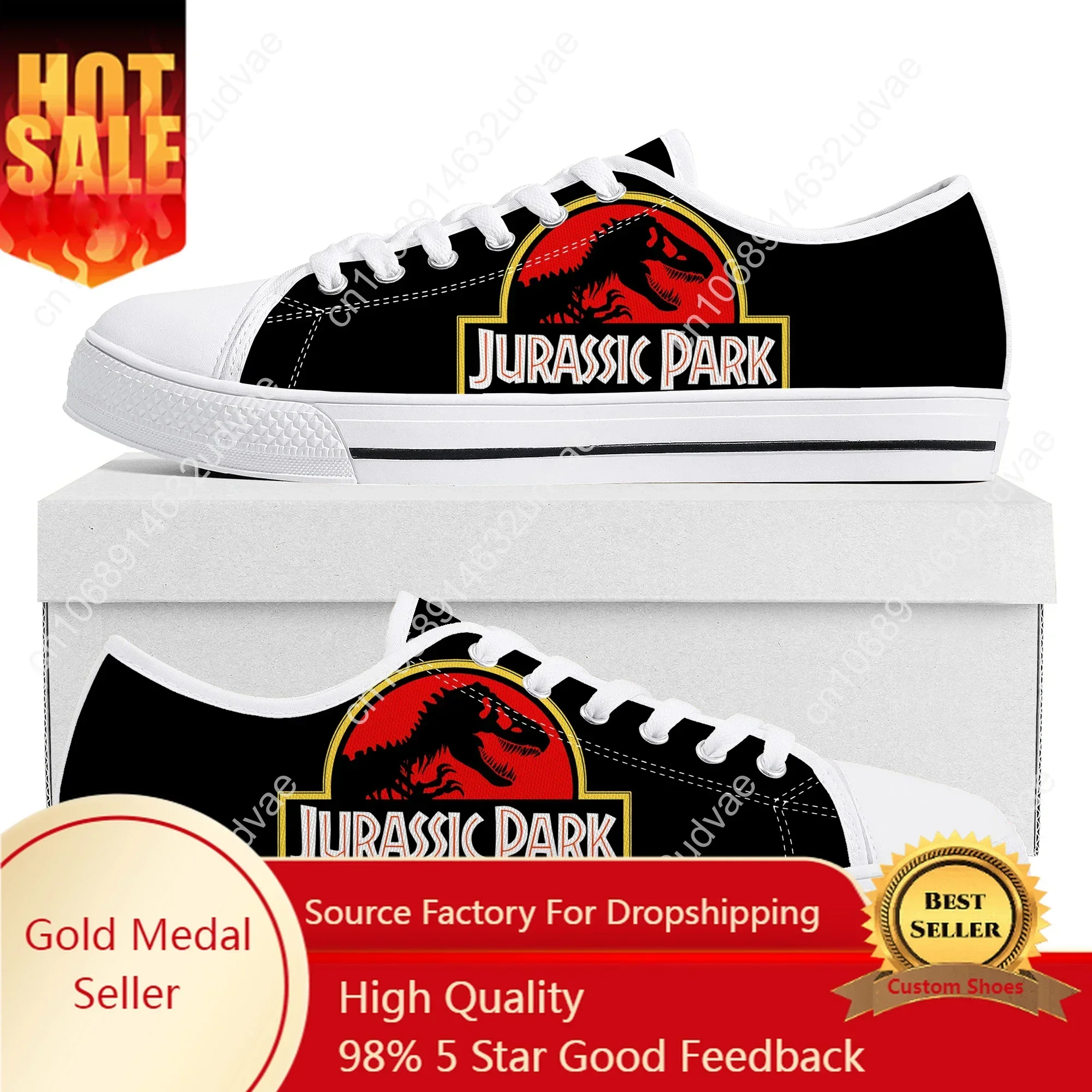 Dinosaur World Cartoon Jurassic Park Low Top Sneakers High Quality Mens Womens Canvas Sneaker Couple Shoes Custom Shoe