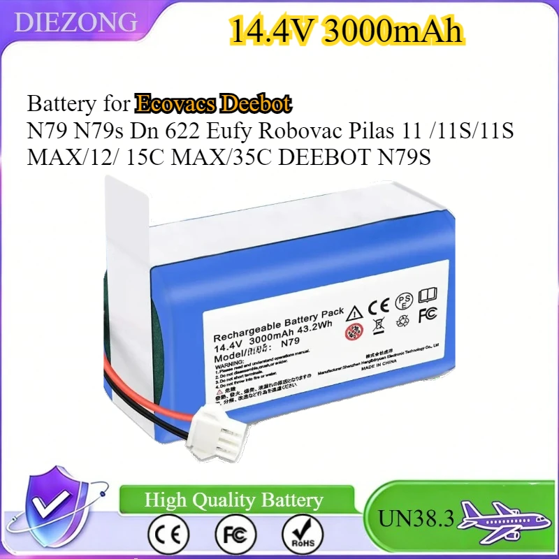 

14.4V 3000mAh Lithium Battery for Ecovacs Deebot N79 N79s Dn 622 Eufy Robovac Pilas 11 /11S/11S MAX/12/ 15C MAX/35C DEEBOT N79S