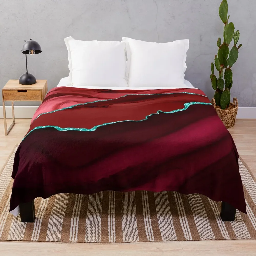 

Abstract Red & Aqua Modern Geode Agate Design Throw Blanket Flannel Blankets For Sofas Extra Large Throw Sofa Throw Blankets