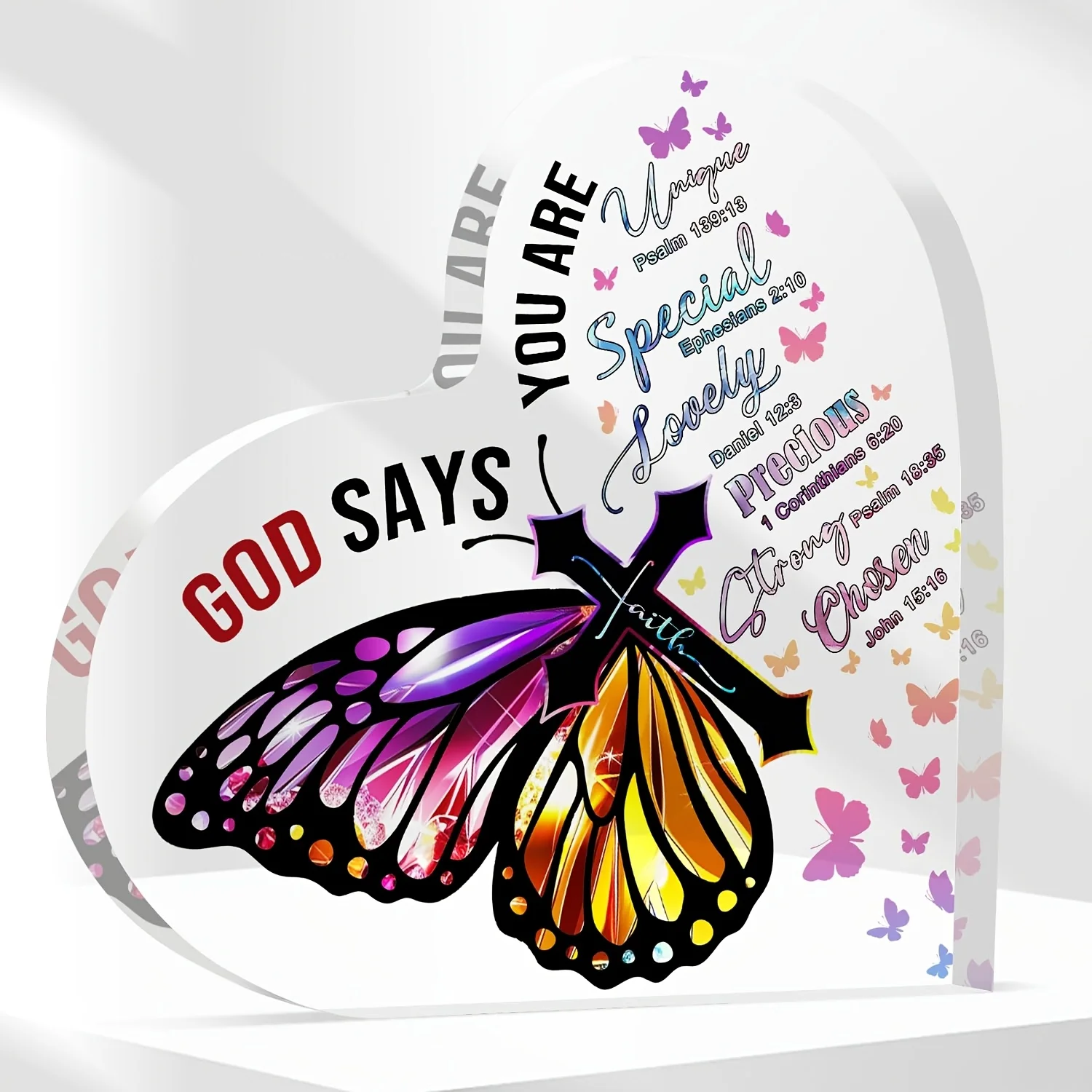 Acrylic Love Affirmation Sign - Colorful Butterfly Psalm 139 Ephesians 2 Bible Verse Gift for Self Worth Christian Sunday Healin