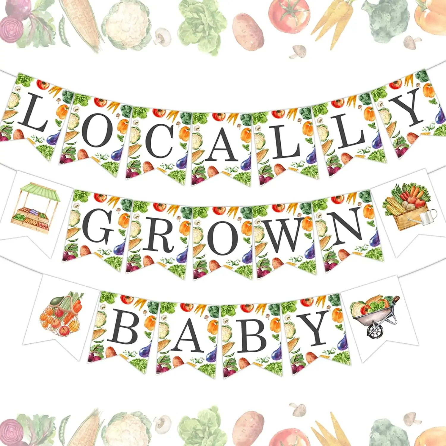 Locally Grown Banner Vegetable and Fruit Baby Shower Decor Farmer's Market Baby Shower Decor for Kids Boy Girl