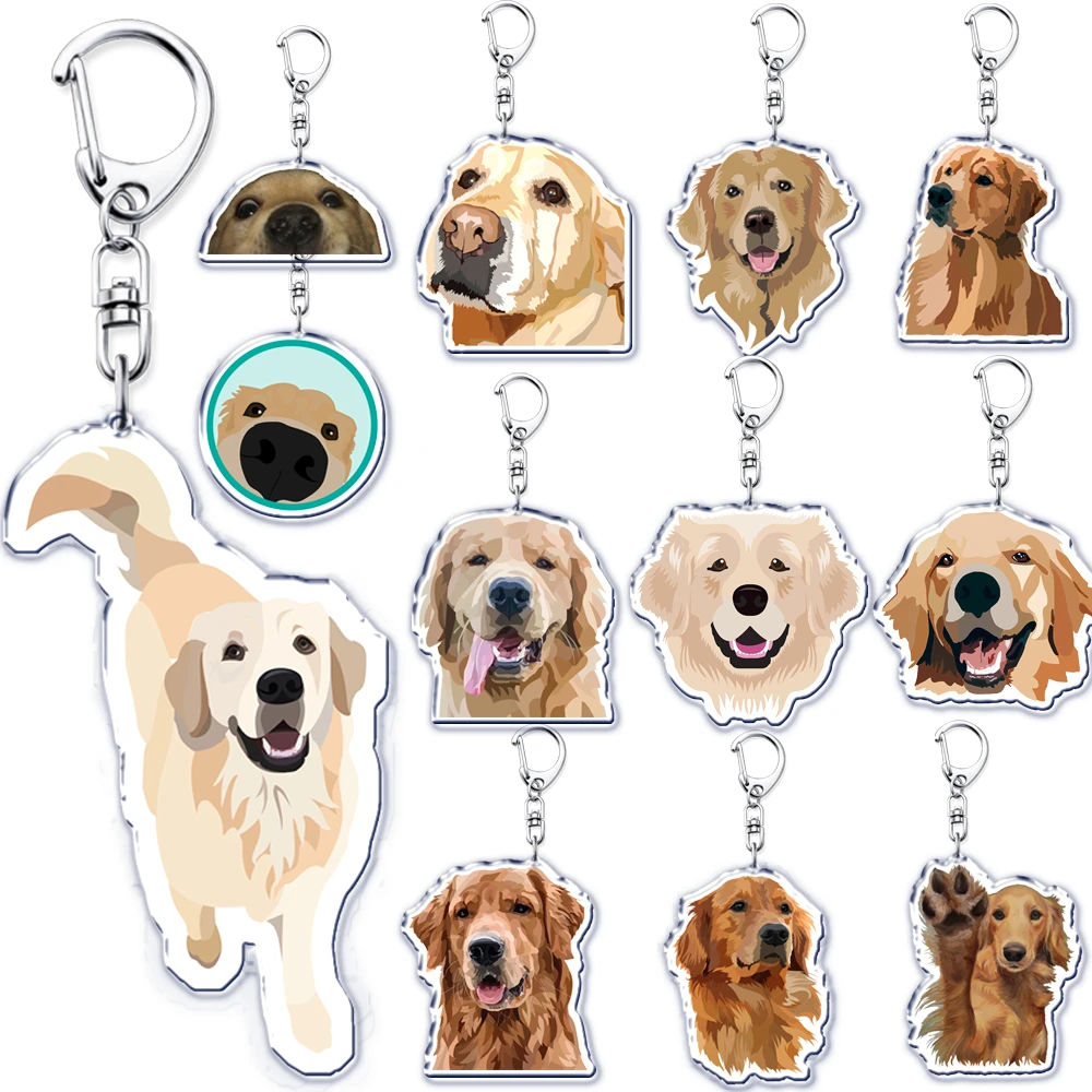 Cute Golden Retriever Doggo Acrylic Keychains Puppy Pet Dog Keyring for Accessories Bag Pendant Key Chain Jewelry Fans Gifts