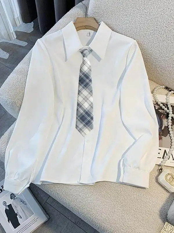 

Белая свободная женская рубашка с длинным рукавом в студенческом стиле JK, для ношения под одеждой, весна-осень, для повседневной носки, формальная, универсальная базовая рубашка
