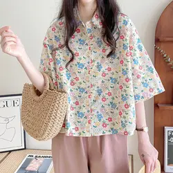 XEJ-Camisa de manga corta para mujer, blusa holgada, estilo Kawaii, elegante, Social, para verano, 2024