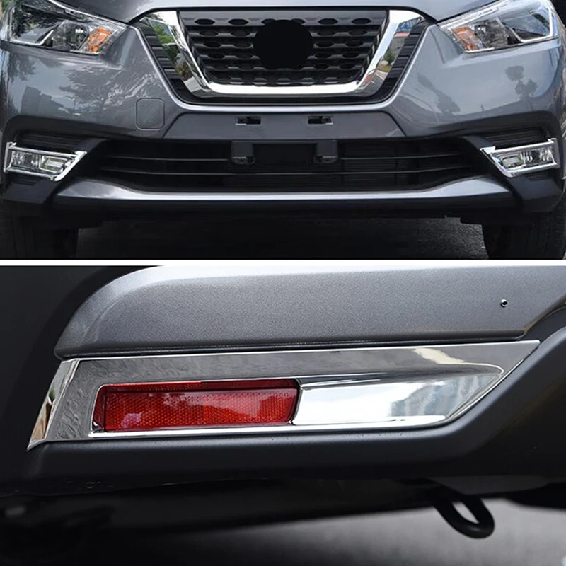 

For Nissan Kicks 2016-2019 ABS Chrome Front Rear Fog Light Lamp Bumper Protector Cover foglight Eyebrow Eyelid Trim Accessories